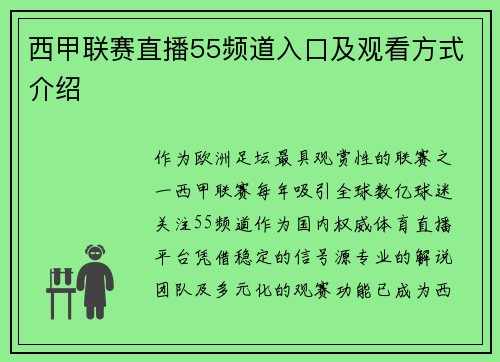 西甲联赛直播55频道入口及观看方式介绍