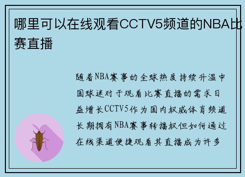 哪里可以在线观看CCTV5频道的NBA比赛直播